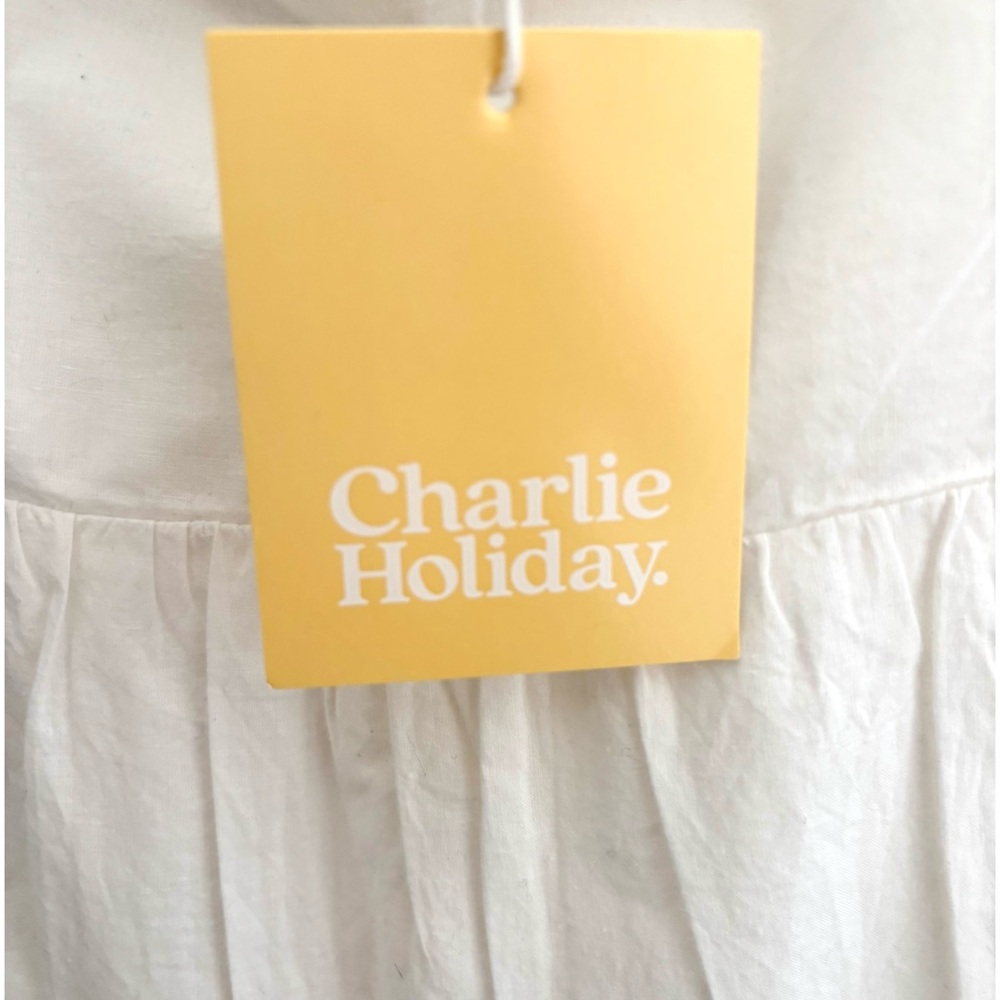 Charlie Holiday Boho Maxi Dress White Flowy Ruffle Tiered Summer NWT-Size 8 - Picture 12 of 12